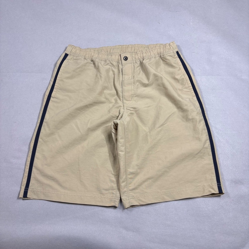 Vintage Uniqlo Mens Nylon Swim Trunks Khaki Tan Side Stripe Mesh Lined Large